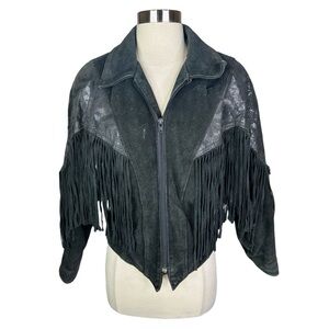 Vintage 90’s CHIA Black Suede Fringe Moto Jacket - Size Medium
